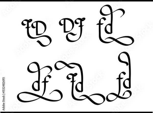 Obraz FD Monogram Logo – Decorative Vector Logo with Intertwined F and D Letters in Script Calligraphy