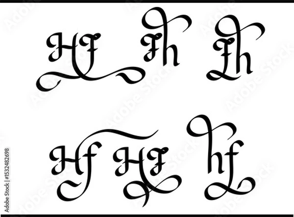 Obraz HF Logo – Elegant Calligraphy Monogram with Interlocked H and F Letters on White Background