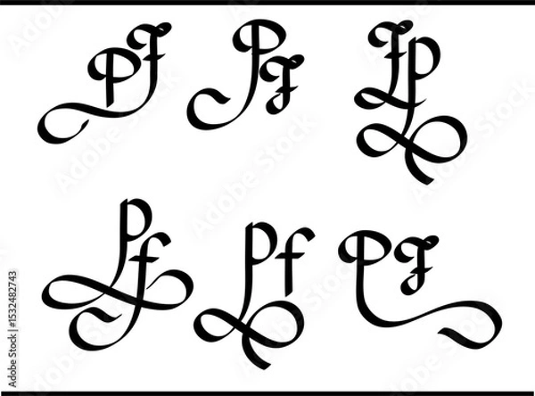 Obraz Interlocked PF Monogram Logo – Decorative Lettermark in Modern Calligraphy Style, F and P Calligraphy Logo