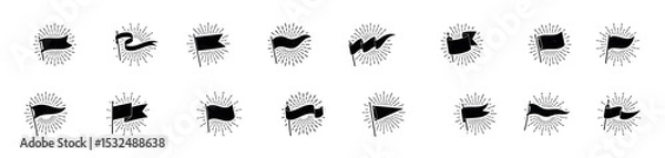 Obraz Flag silhouette banner vintage star burst flags ripped banners signs grunge retro pennant isolated. Flag logo. Black waving retro flag emblem, vintage simple banner shape. Vector illustration