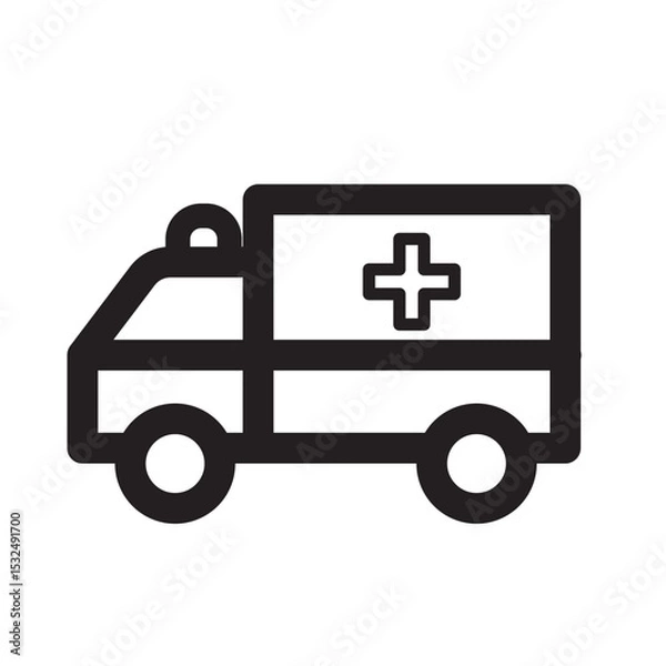 Obraz Simple black and white illustration of an ambulance with a medical cross.