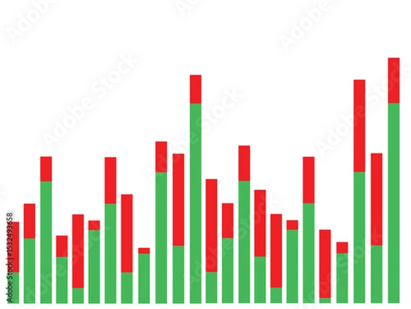 Obraz Red and green upward graph showing increasing trend isolated on white background. vector illustration of a bar chart