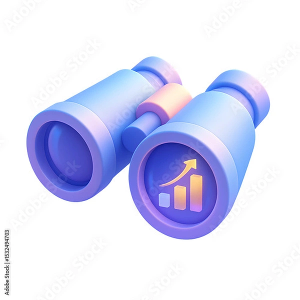 Fototapeta 3D Binocular Icon PNG for Business Analytics in a Modern Workspace