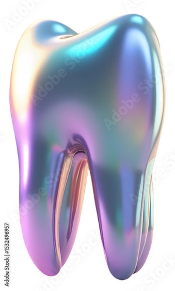 Fototapeta Bright iridescent tooth rendered in 3d with colorful metallic finish