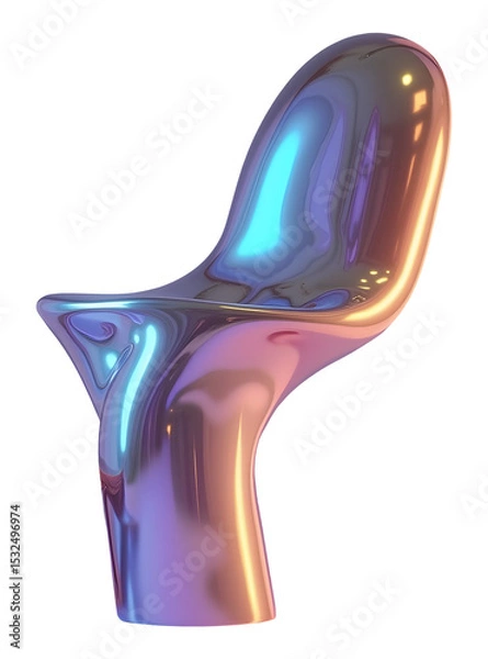 Fototapeta Unique modern chair featuring fluid design and shiny iridescent metallic surface