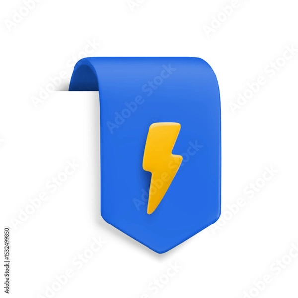 Fototapeta Vector Realistic 3d red Ribbon with gold star. Vintage favorite icon design element, cute ribbon e-book sticker. Cartoon 3d rounded ribbon tag for sale banner, add to bookmarks sign, game, app