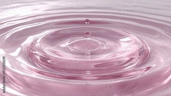 Fototapeta 3D render of pink water with a small droplet in the center, light background, beautiful water surface ripples and a drop.
