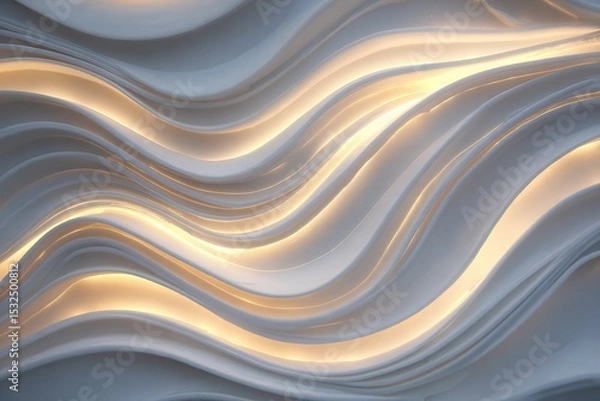 Fototapeta Wavy LED lights on a white ceramic surface, with undulating and wavy lines that create an artistic pattern.