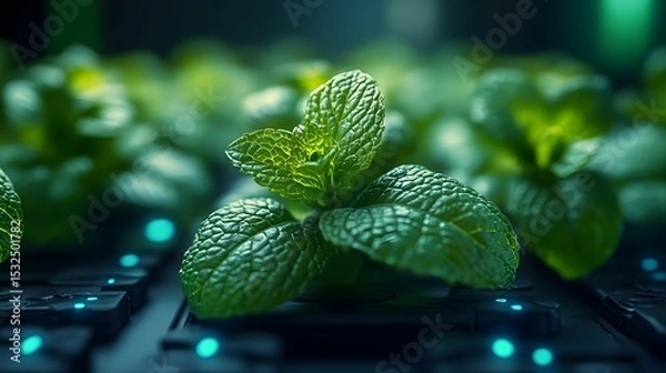 Obraz Futuristic Hydroponic Mint Growth AI Generative