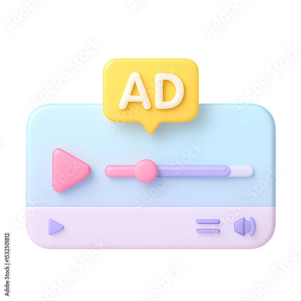Fototapeta Interactive 3D Ad Icon PNG for Video Player Interface Design in Digital Marketing Environment