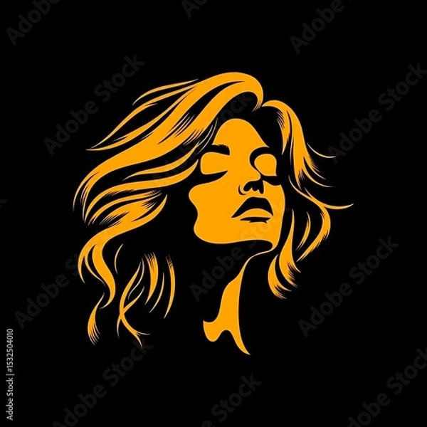Fototapeta Elegant woman's silhouette with flowing hair in a modern graphic illustration