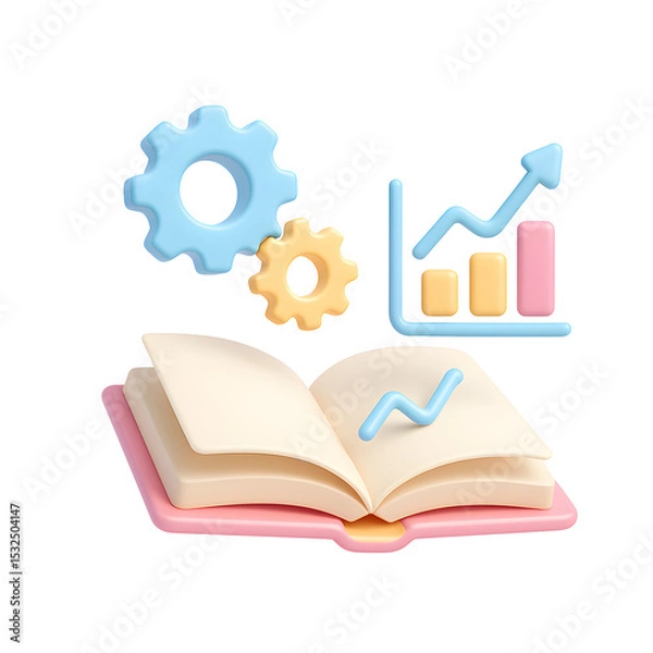 Fototapeta 3D Icon of Book, Gears, and Charts in PNG Format
