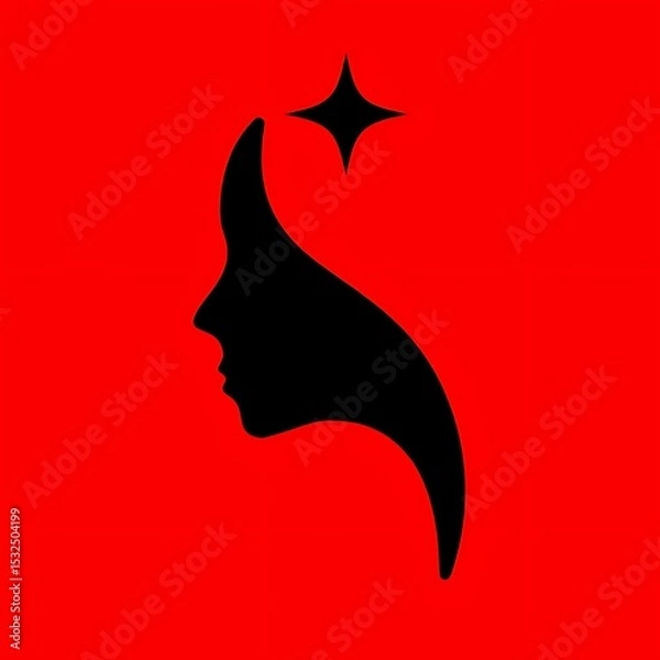 Fototapeta Silhouette of a woman with a star symbol on red background design element