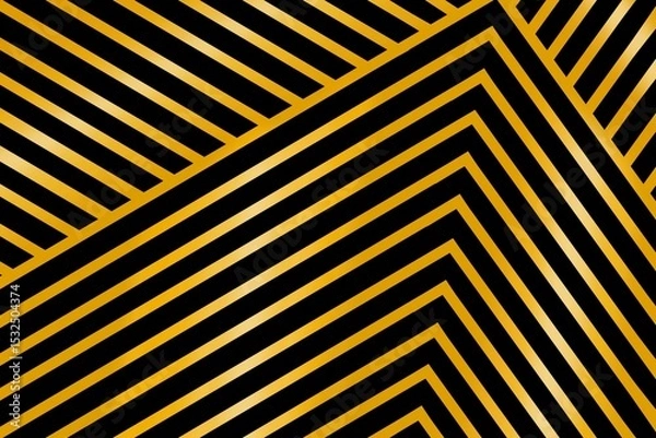 Fototapeta Luxury gold and black background of lines stripes. Abstract background with golden stripes line texture. Luxury background. Beautiful design for wallpaper, decor, cover, card, banner, etc.