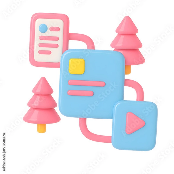 Fototapeta Colorful Design of Trees and UI Elements in Vibrant Background