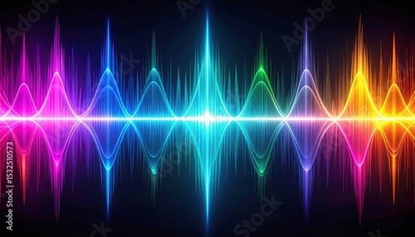 Fototapeta An abstract colorful sound wave illustration glows brilliantly against a dark backdrop, symbolizing music, energy, and technological advancements in o design.