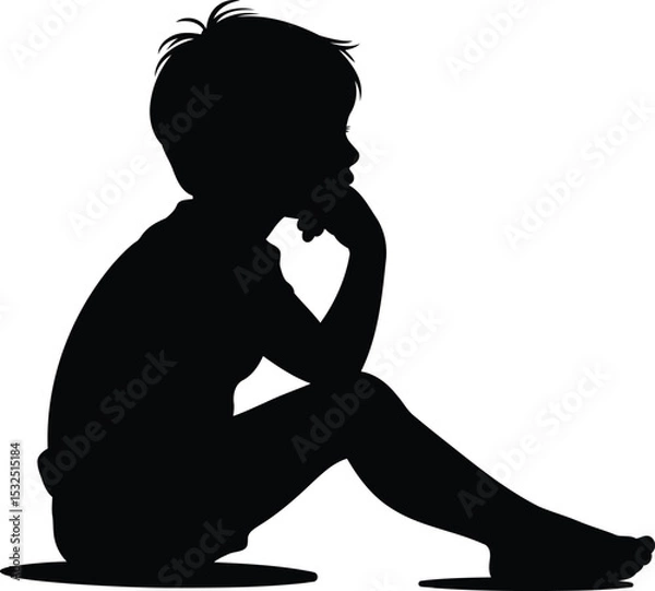 Obraz Silhouette of a Child in Deep Thought, Transparent Background.