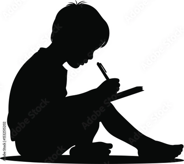 Obraz Silhouette of a Child Writing or Drawing, Transparent Background.