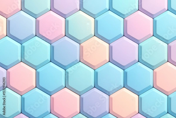 Fototapeta Pastel 3D Hexagon Shapes In Soft Geometric Pattern With Minimal Isometric Render Style