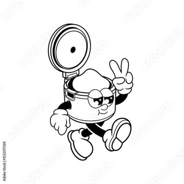 Fototapeta Retro character design of cool rice cooker outline