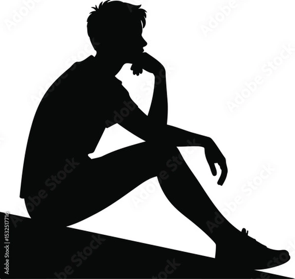 Obraz Silhouette of a Person Sitting in Deep Thought, Transparent Background.