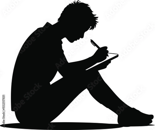 Obraz Silhouette of a Person Writing or Sketching, Transparent Background.