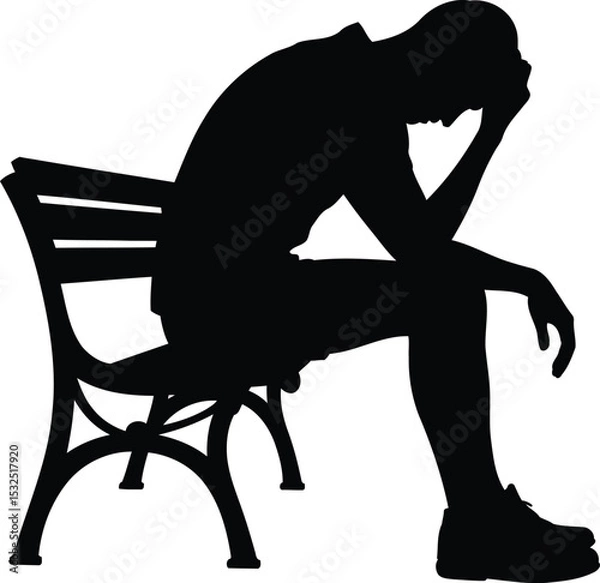 Obraz Silhouette of a Person Sitting on a Bench with Head in Hands, Transparent Background.