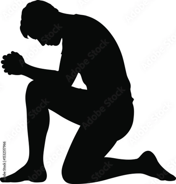 Obraz Silhouette of a Person Kneeling in Prayer, Transparent Background.