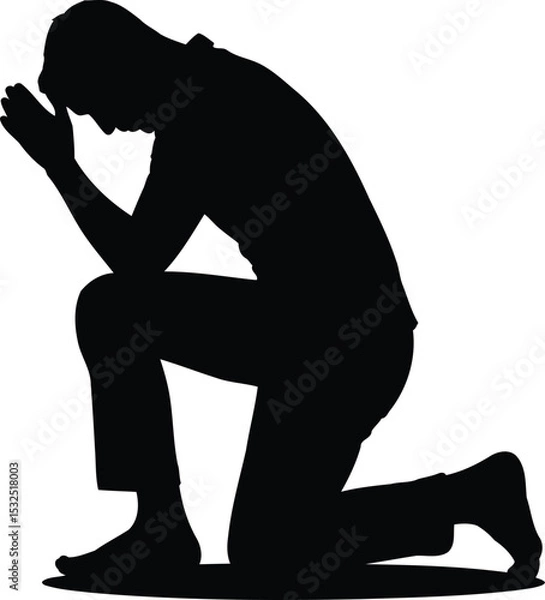 Obraz Silhouette of a Person Kneeling in Prayer, Transparent Background.