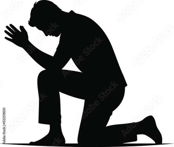 Obraz Silhouette of a Person Kneeling in Prayer, Transparent Background.