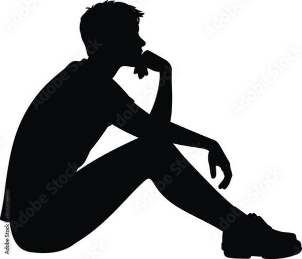 Obraz Silhouette of a Person Sitting in Deep Thought, Transparent Background.