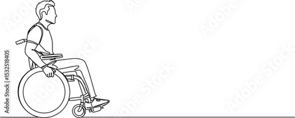 Obraz continuous single line drawing of man in wheelchair, line art vector illustration