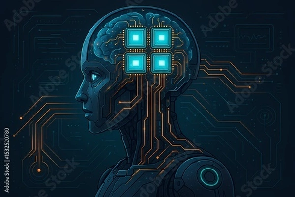 Fototapeta AI Brain of Humanoid Robot with Neural Processor and Data Flow Architecture