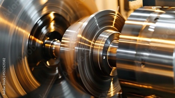 Obraz Close-up of groove turning operation on a lathe, demonstrating a cutting tool creating precise grooves on a metal workpiece