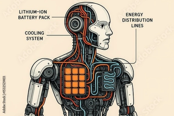 Obraz Internal Power System of Humanoid Robot with Lithium-Ion Battery Layout