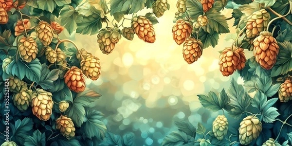 Obraz Lush hop bines, ripe cones, autumn harvest.