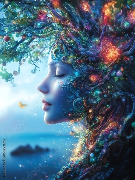 Obraz Serene woman, tree of life, fantasy art.