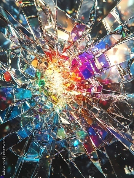 Obraz Shattered glass, rainbow colors, abstract art.