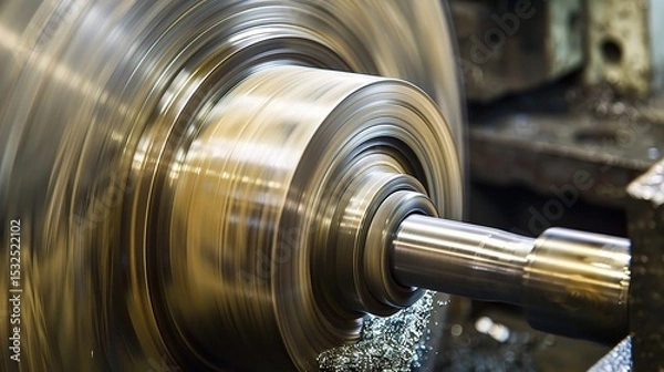 Obraz Close-up of groove turning operation on a lathe, demonstrating a cutting tool creating precise grooves on a metal workpiece