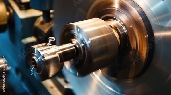 Obraz Close-up of groove turning operation on a lathe, demonstrating a cutting tool creating precise grooves on a metal workpiece