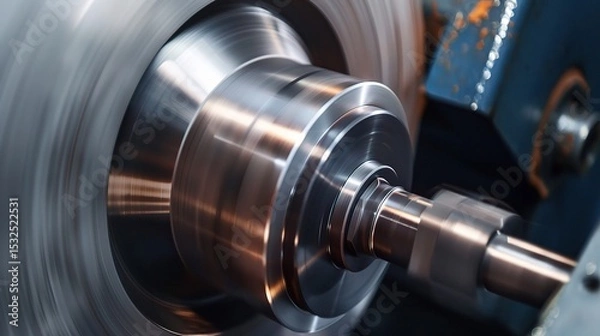 Obraz Close-up of groove turning operation on a lathe, demonstrating a cutting tool creating precise grooves on a metal workpiece