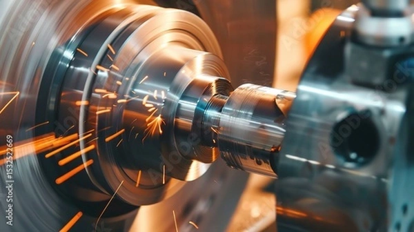 Obraz Close-up of groove turning operation on a lathe, demonstrating a cutting tool creating precise grooves on a metal workpiece
