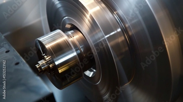 Obraz Close-up of groove turning operation on a lathe, demonstrating a cutting tool creating precise grooves on a metal workpiece