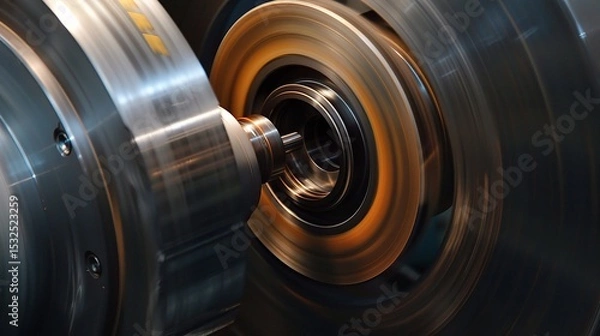 Obraz Close-up of groove turning operation on a lathe, demonstrating a cutting tool creating precise grooves on a metal workpiece