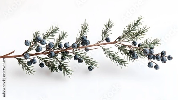Obraz Elegant Still Life Portrait Capturing the Intricate Details of a Juniper Branch with Decorative Berries in a Minimal High-Resolution Composition
