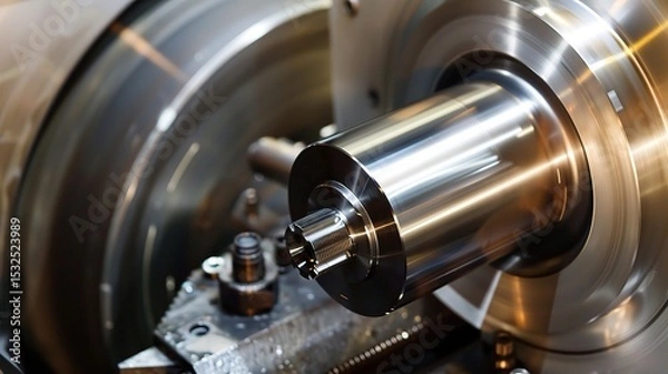 Obraz Close-up of groove turning operation on a lathe, demonstrating a cutting tool creating precise grooves on a metal workpiece