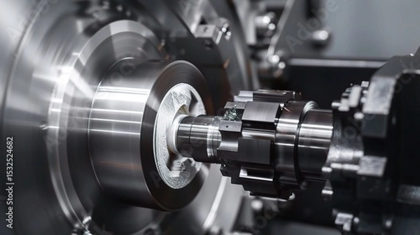 Obraz Close-up of groove turning operation on a lathe, demonstrating a cutting tool creating precise grooves on a metal workpiece