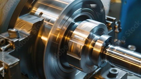 Obraz Close-up of groove turning operation on a lathe, demonstrating a cutting tool creating precise grooves on a metal workpiece