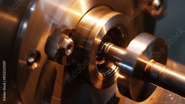 Obraz Close-up of groove turning operation on a lathe, demonstrating a cutting tool creating precise grooves on a metal workpiece