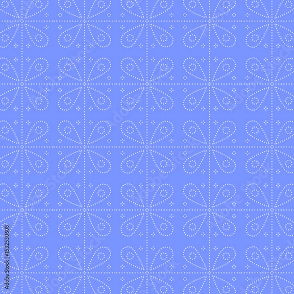 Obraz Retro Indian Blue Bandhani Fabric Floral Pattern Vector
